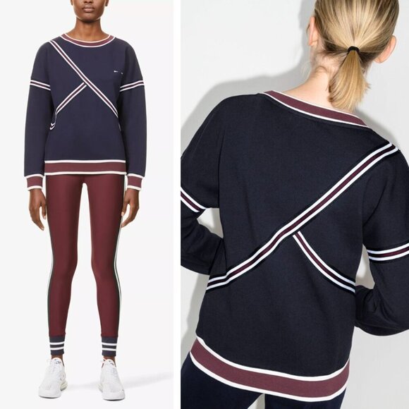 The Upside Captain Striped Cotton Contrast Jersey Sweatshirt Blue Athleisure - Picture 1 of 8